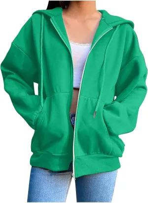 XIAXOGOOL Zipper Hoodie Women,Y2K Zip Up Hoodies For Woman Oversized Casual Basic Long Sleeve Sweatshirt Fall Workout Jackets