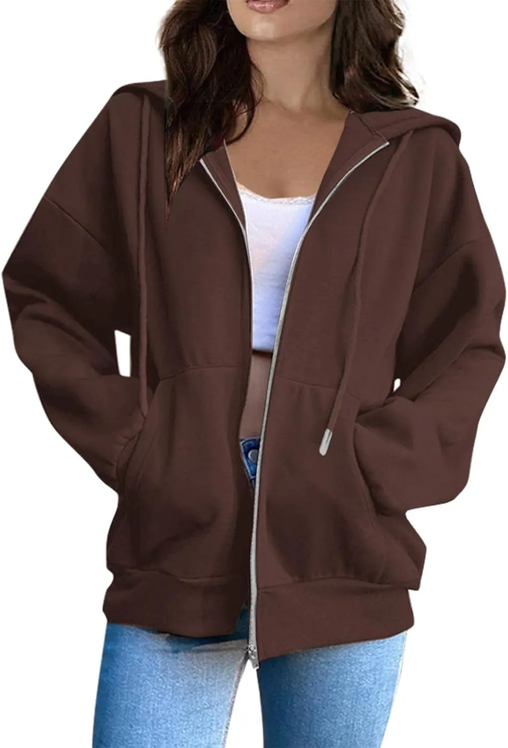 XIAXOGOOL Zipper Hoodie Women,Y2K Zip Up Hoodies For Woman Oversized Casual Basic Long Sleeve Sweatshirt Fall Workout Jackets
