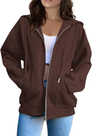 XIAXOGOOL Zipper Hoodie Women,Y2K Zip Up Hoodies For Woman Oversized Casual Basic Long Sleeve Sweatshirt Fall Workout Jackets