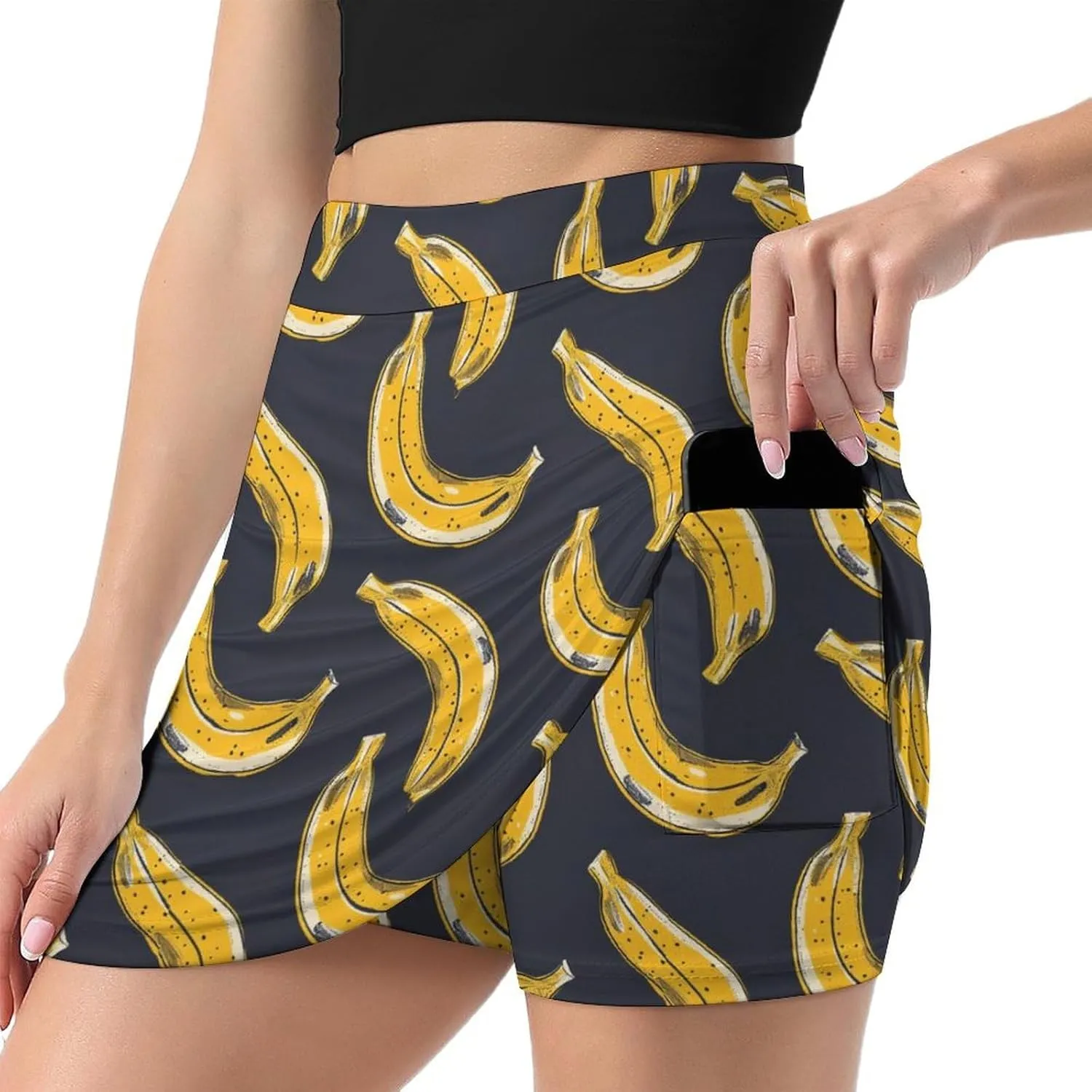 Yellow Banana Cartoon Women's Skort Athletic Skirt Golf Skorts A-line Skirts with Built-in Shorts Pockets