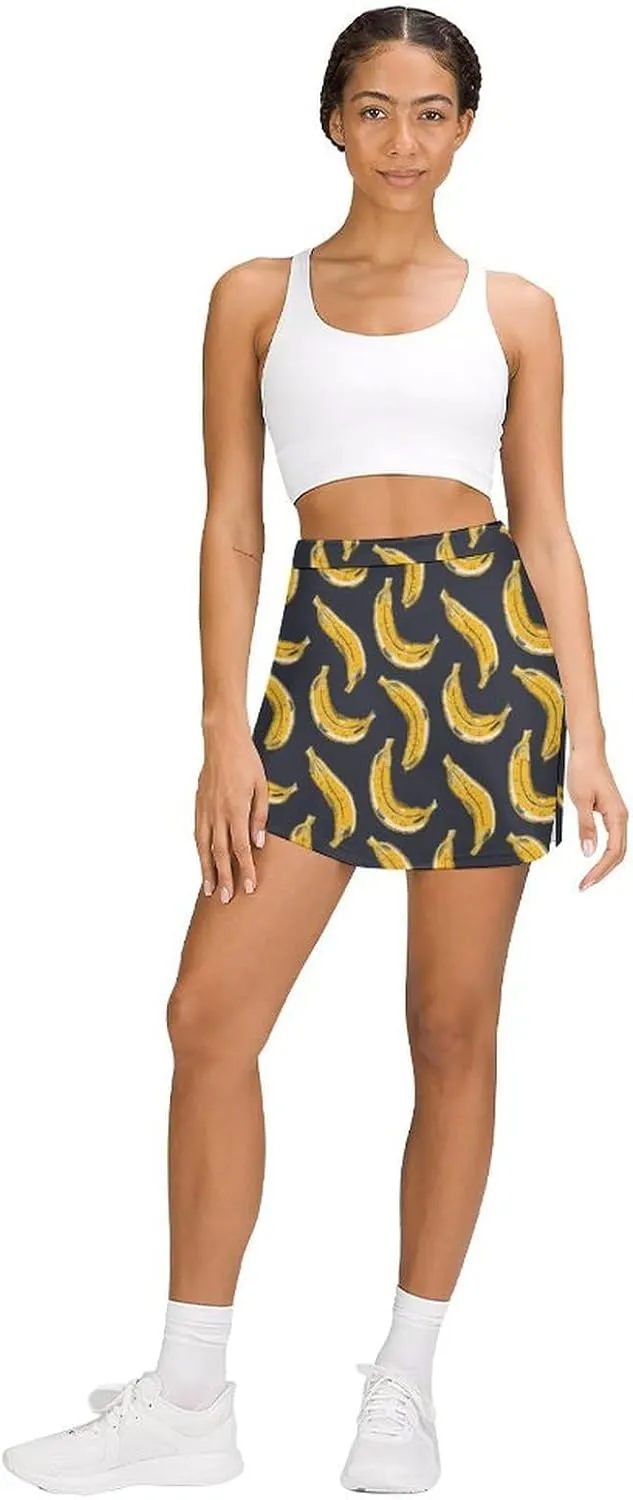 Yellow Banana Cartoon Women's Skort Athletic Skirt Golf Skorts A-line Skirts with Built-in Shorts Pockets