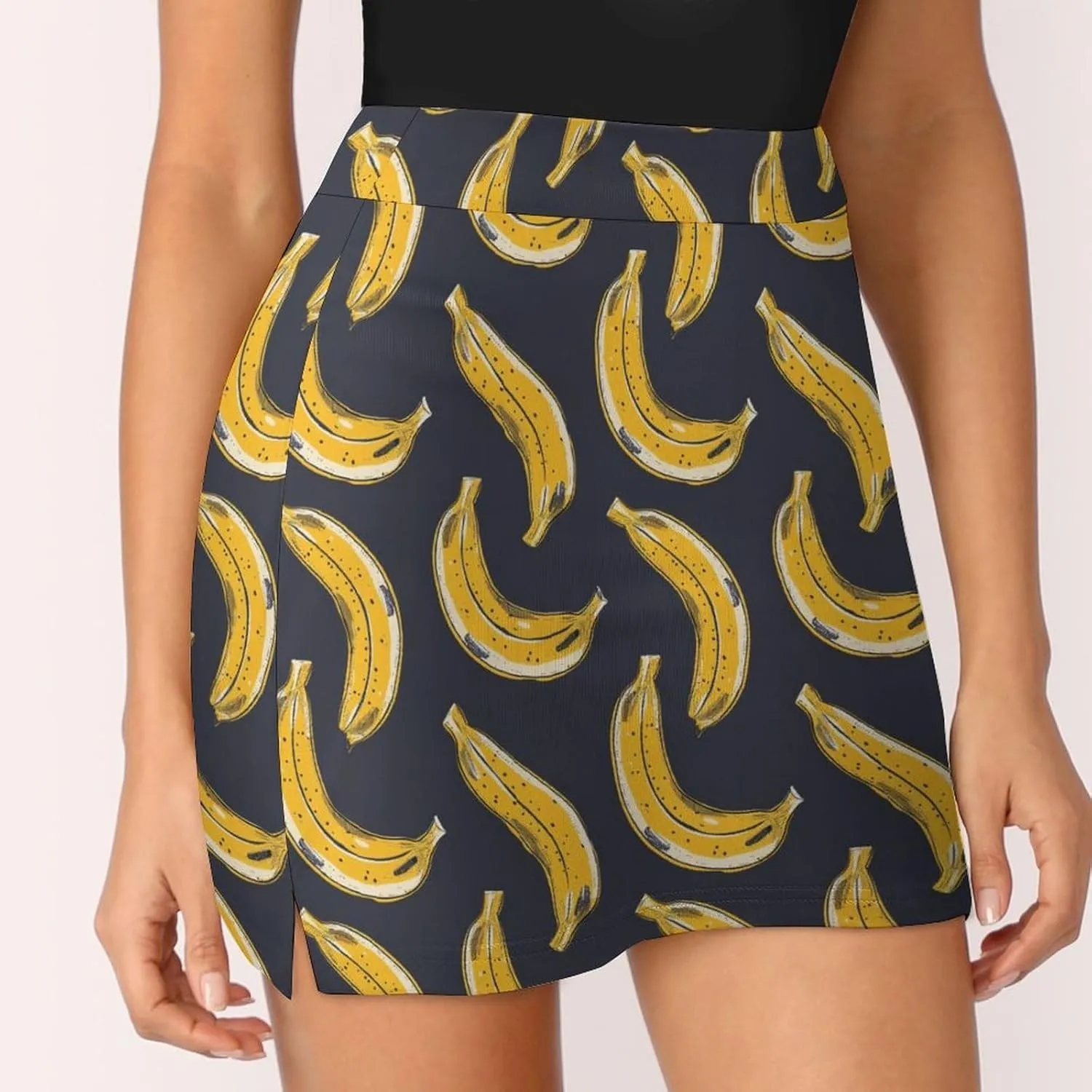 Yellow Banana Cartoon Women's Skort Athletic Skirt Golf Skorts A-line Skirts with Built-in Shorts Pockets