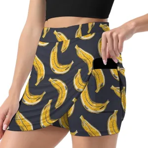 Yellow Banana Cartoon Women's Skort Athletic Skirt Golf Skorts A-line Skirts with Built-in Shorts Pockets