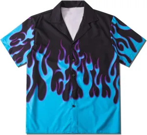 YEMOCILE Button Down Flame Shirt for Men Women Oversized Short Sleeve T-Shirt