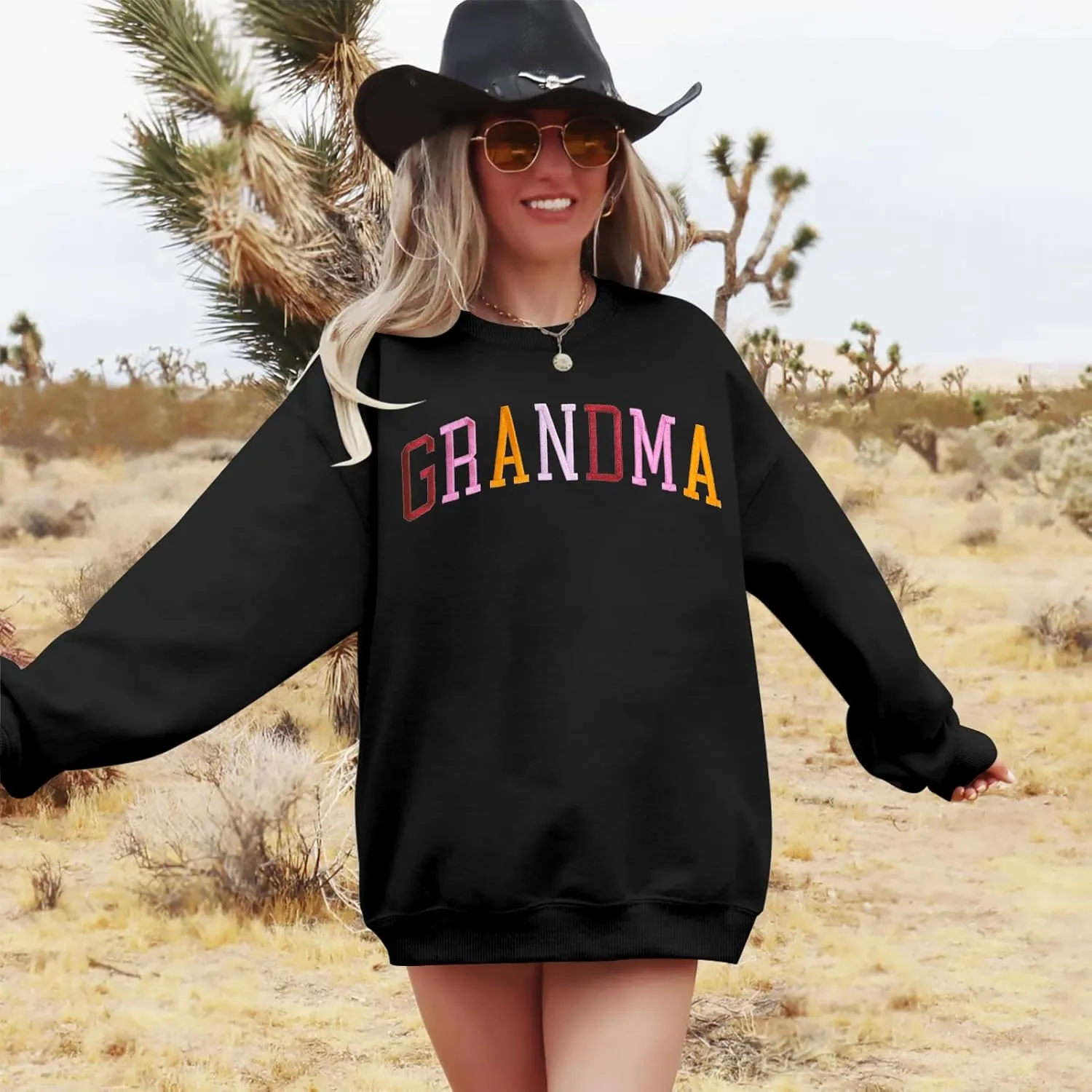 YI XIANG RAN Grandma Sweatshirt for Women - Embroidered Long Sleeve Pullover Top, Oversized
