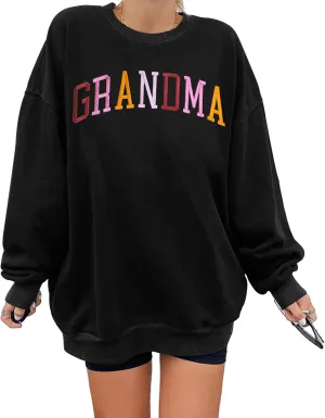 YI XIANG RAN Grandma Sweatshirt for Women - Embroidered Long Sleeve Pullover Top, Oversized