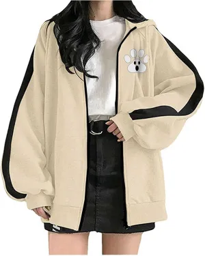 YOMXL Women's Y2K Vintage Graphic Zip Up Hoodie Oversized Casual Drawstring Hoodie E-Girl 90s Streetwear Jacket Tracksuit