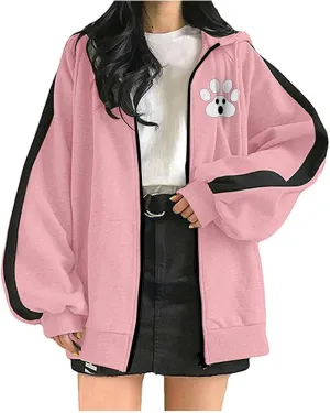 YOMXL Women's Y2K Vintage Graphic Zip Up Hoodie Oversized Casual Drawstring Hoodie E-Girl 90s Streetwear Jacket Tracksuit