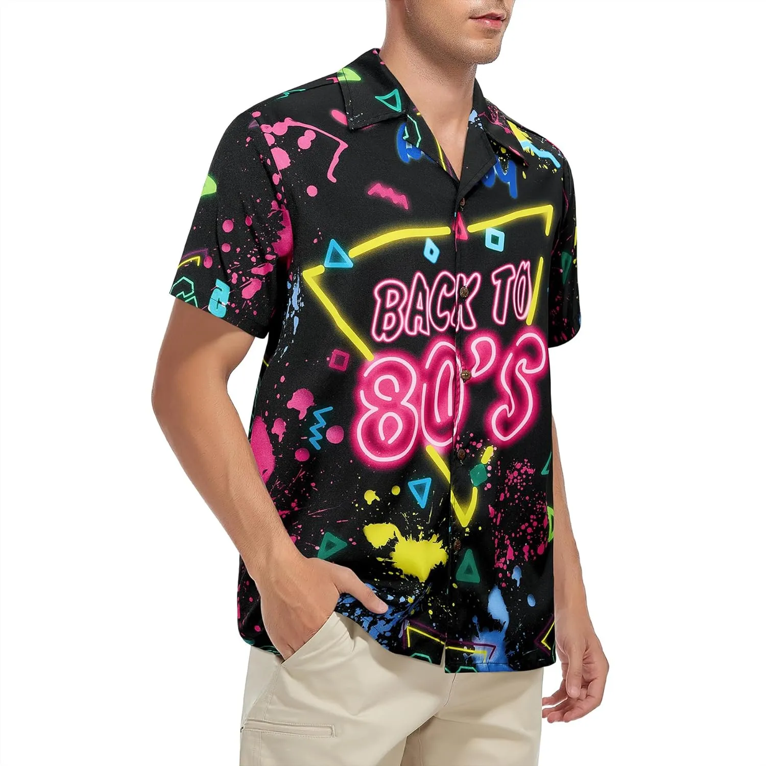 Zando 80s 90s Shirt for Men Retro Button Down Short Sleeve Shirt, Funny Shirt for Hawaiian Beach Disco Theme Party Outfit Top