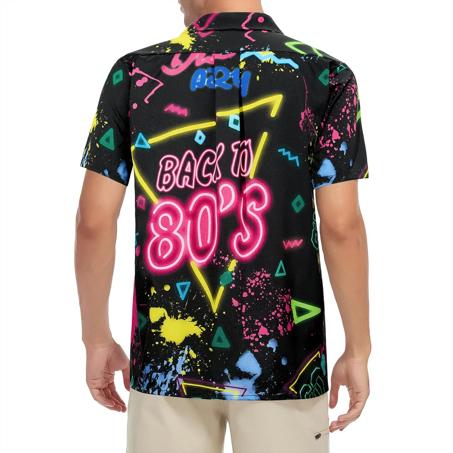 Zando 80s 90s Shirt for Men Retro Button Down Short Sleeve Shirt, Funny Shirt for Hawaiian Beach Disco Theme Party Outfit Top