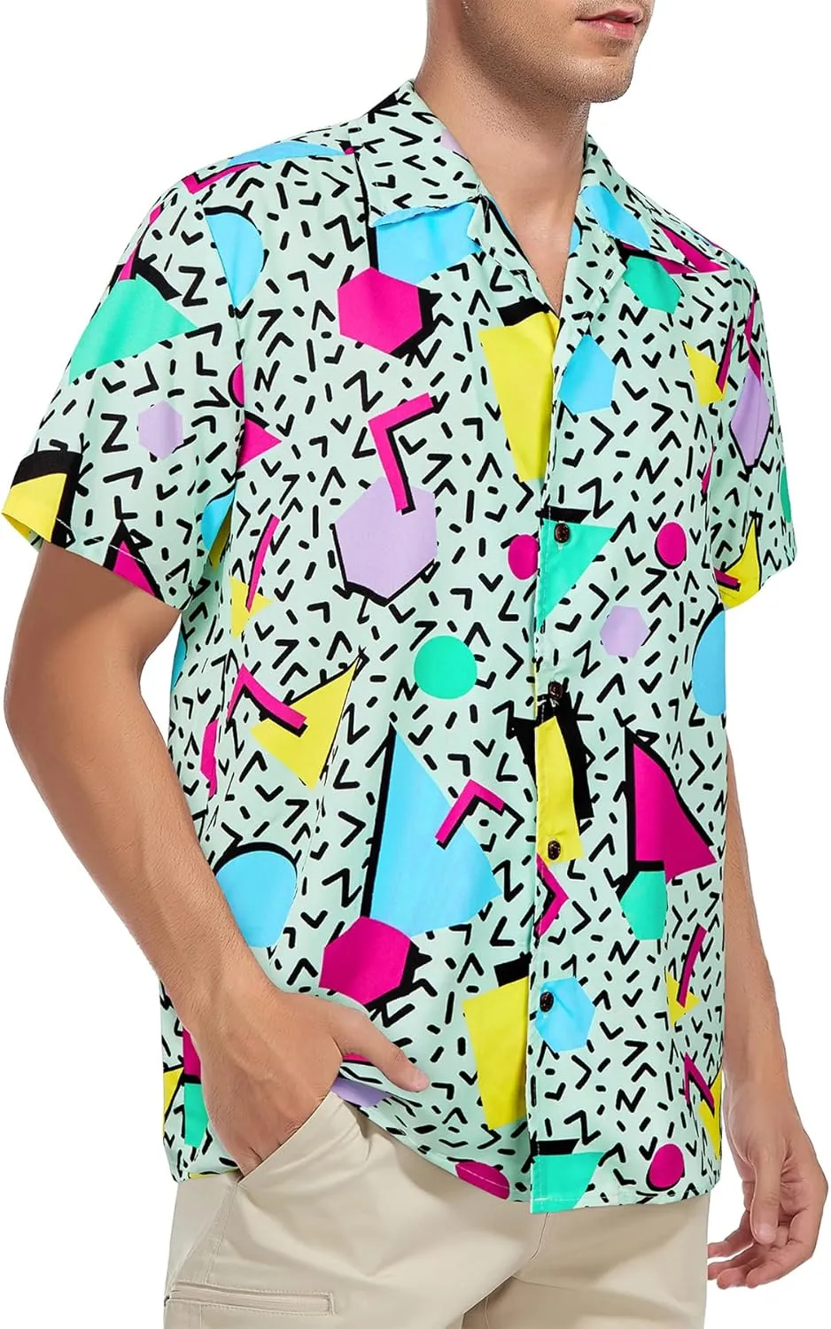 Zando 80s 90s Shirt for Men Retro Button Down Short Sleeve Shirt, Funny Shirt for Hawaiian Beach Disco Theme Party Outfit Top