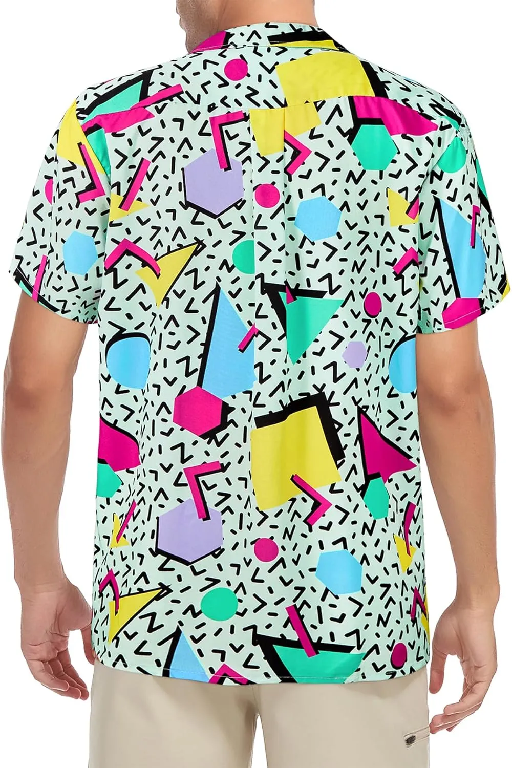 Zando 80s 90s Shirt for Men Retro Button Down Short Sleeve Shirt, Funny Shirt for Hawaiian Beach Disco Theme Party Outfit Top