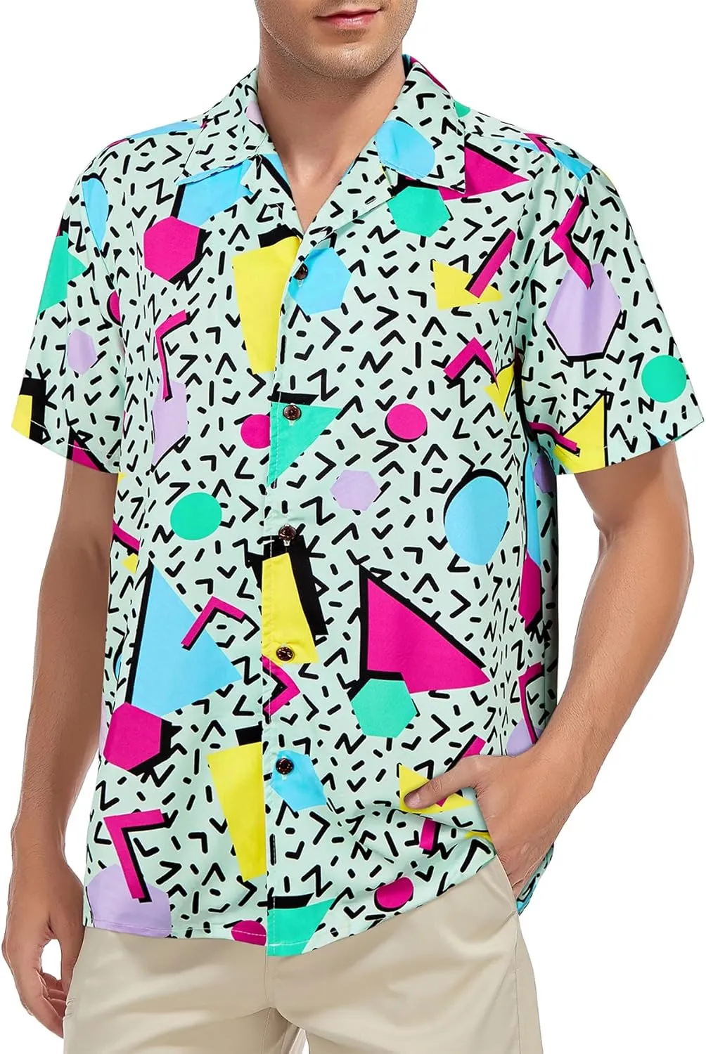 Zando 80s 90s Shirt for Men Retro Button Down Short Sleeve Shirt, Funny Shirt for Hawaiian Beach Disco Theme Party Outfit Top