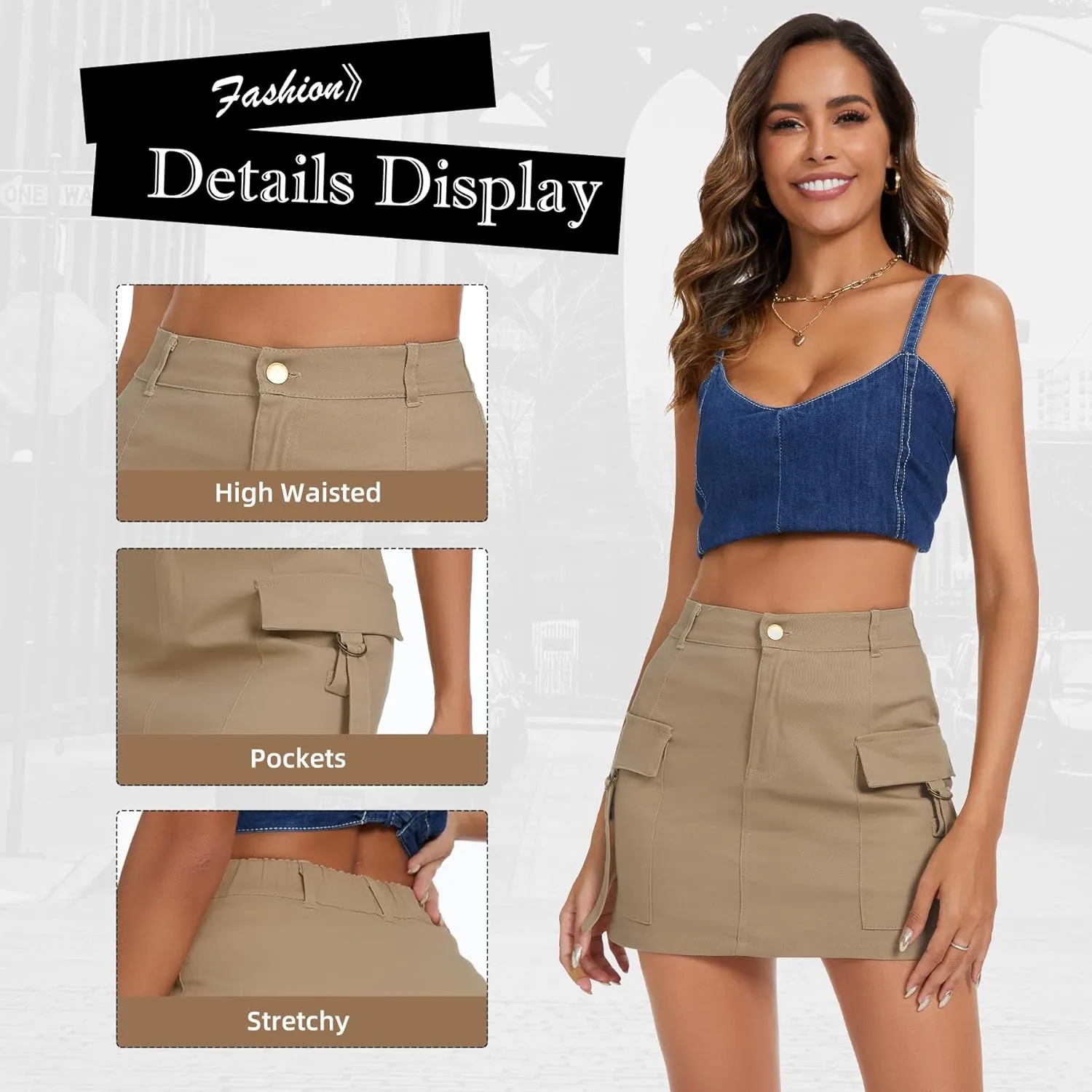 Zando High Waisted Cargo Mini Skirt Y2K Bodycon Denim Mini Skirt Y2K Jean Skirt with Pockets Y2K Button Cargo Skirt