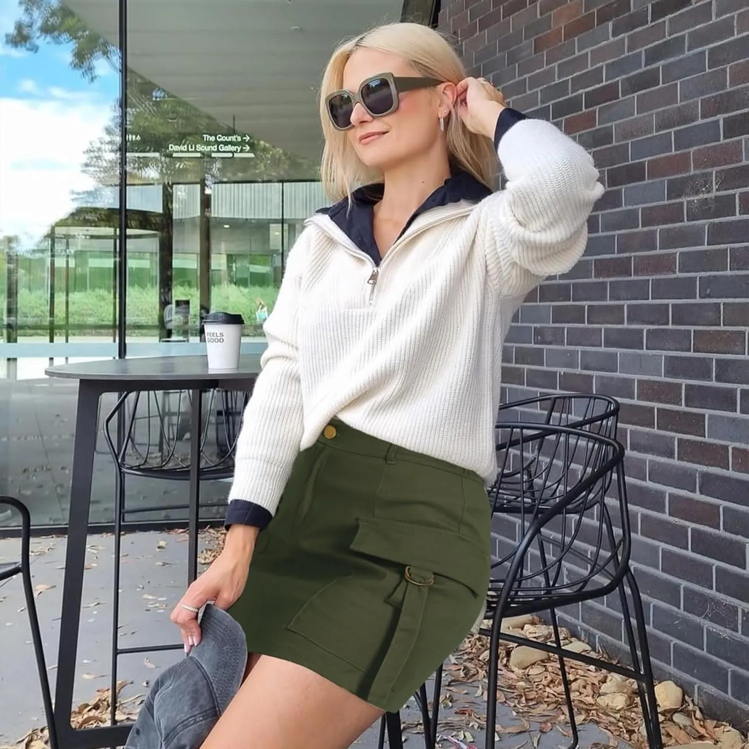 Zando High Waisted Cargo Mini Skirt Y2K Bodycon Denim Mini Skirt Y2K Jean Skirt with Pockets Y2K Button Cargo Skirt