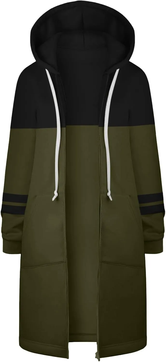 Zip Up Hoodies for Women 2024 Fall Oversized Sweatshirts Long Sleeve Hooded Lightweight Long Jackets with Pockets