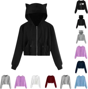 Zip Up Hoodies for Women Casual Solid Long Sleeve Zipper Pocket Shirt Hooded Sweatshirt Tops Hoodie Women plus Size